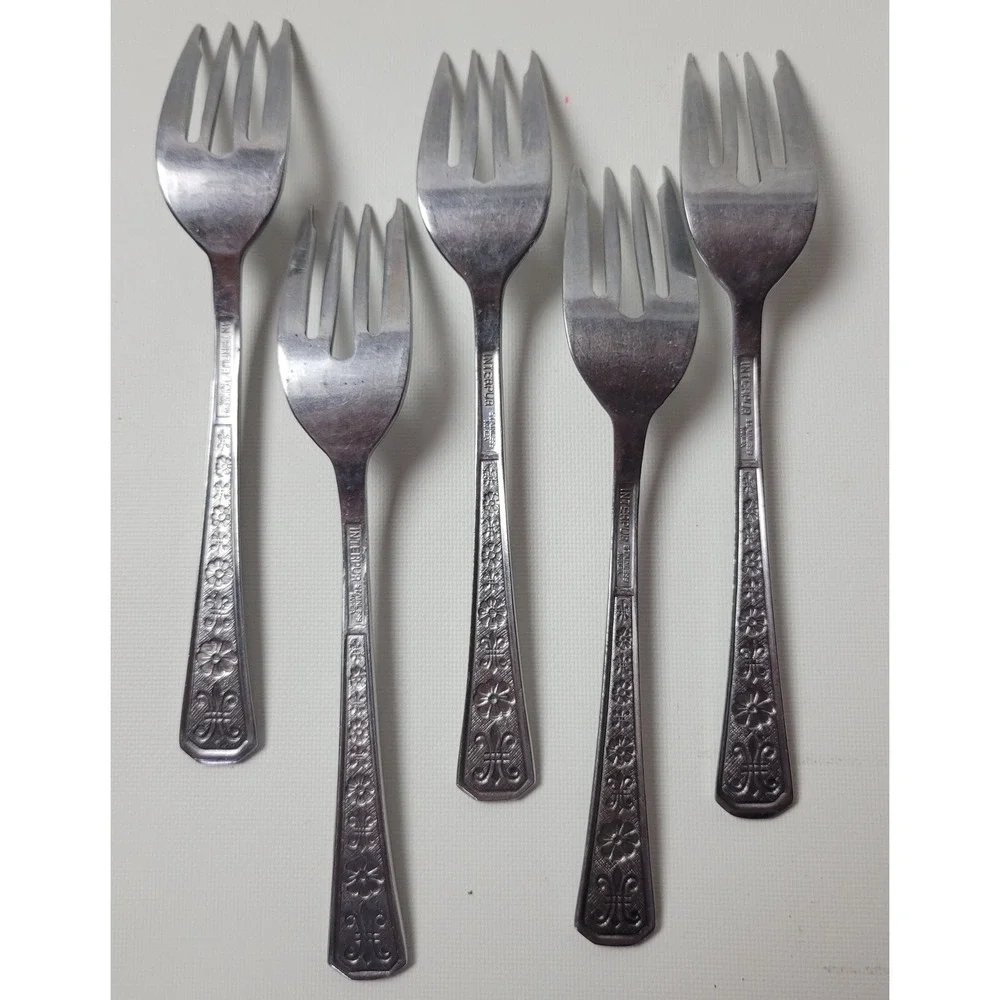 Interpur Florenz Stainless Steel Salad Forks Set of 5 Floral Fleur-de-lis Korea